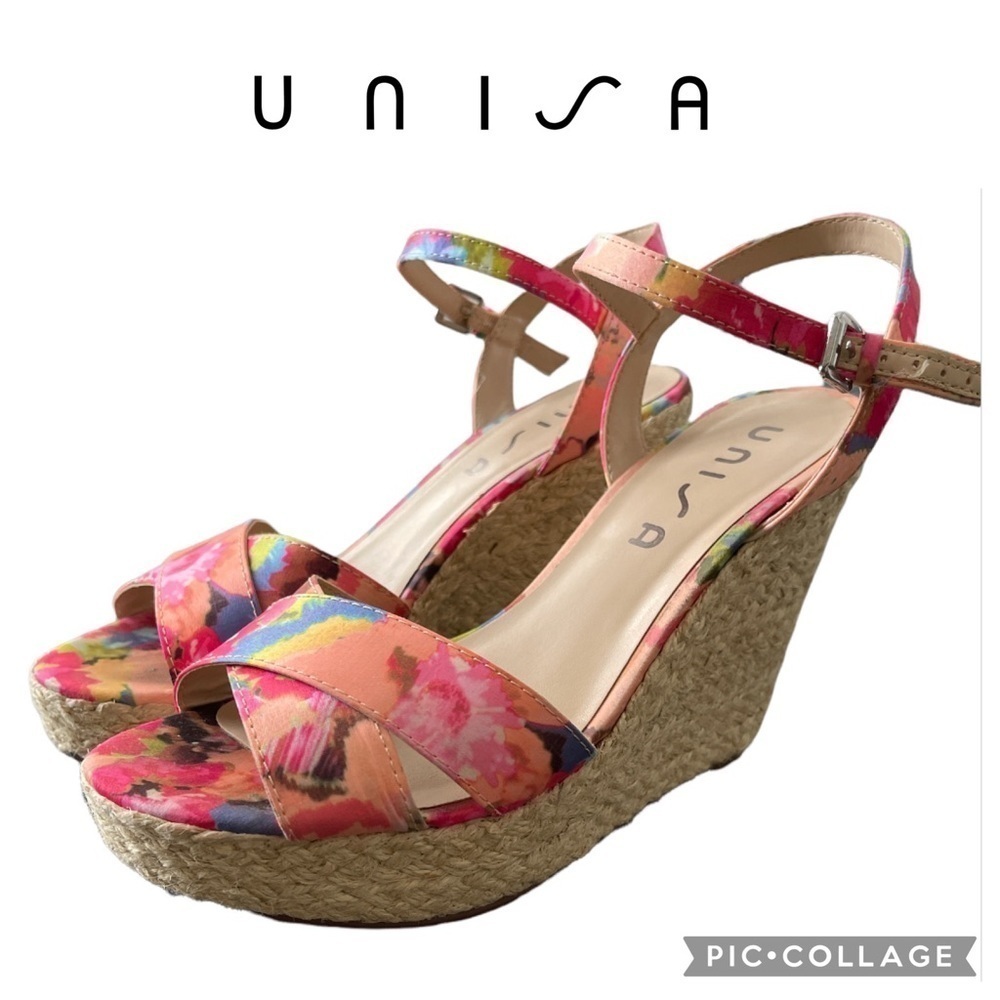 Unisa colorful floral wedge heels sandals size 9.5